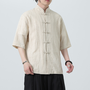 风衬衫男夏季大码中式棉麻衬衣唐装上衣汉服A321-1-C657-P70图片