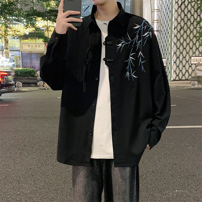 新中式长袖衬衫男春秋季潮刺绣盘扣设计感衬衣A321-C6277-P50图片