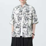 风夏季水墨印花薄款透气短袖新中式盘扣衬衫A321-C636-P50，男装衬衫，电商A321-1（原钱塘6020）