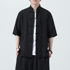 刺绣汉服风夏季轻薄亚麻短袖衬衫男新中式唐装A321-C650-P65图片