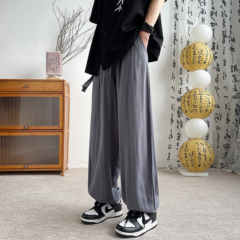 夏季新中式阔腿束脚宽松亚麻裤垂感风男裤A321-1-K936-P70图片