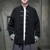 春秋中式复古太极服汉服风拼接亚麻棉麻衬衫A321-1-C631-P70，男装衬衫，电商A321-1（原钱塘6020）