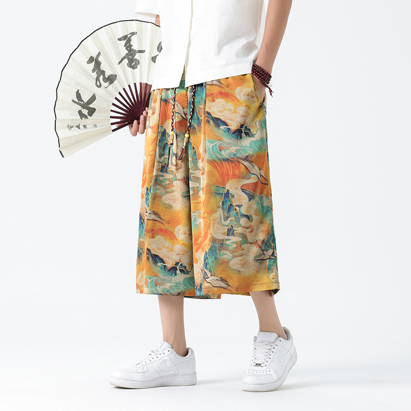 风冰丝七分裤夏季大码宽松休闲裤薄款阔腿裤A321-1-K939-P60,男装牛仔裤,电商A321-1（原钱塘6020）