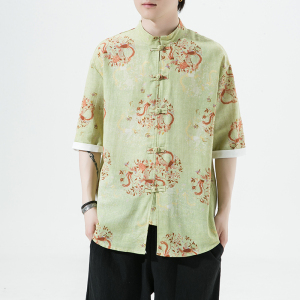 风夏季短袖衬衫汉服休闲大码印花男上衣唐装A321-1-C628-P50图片