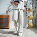 秋季新中式垂感长裤宽松阔腿风亚麻拖地裤A321-1-K938-P70，商品下架区，电商A321-1（原钱塘6020）