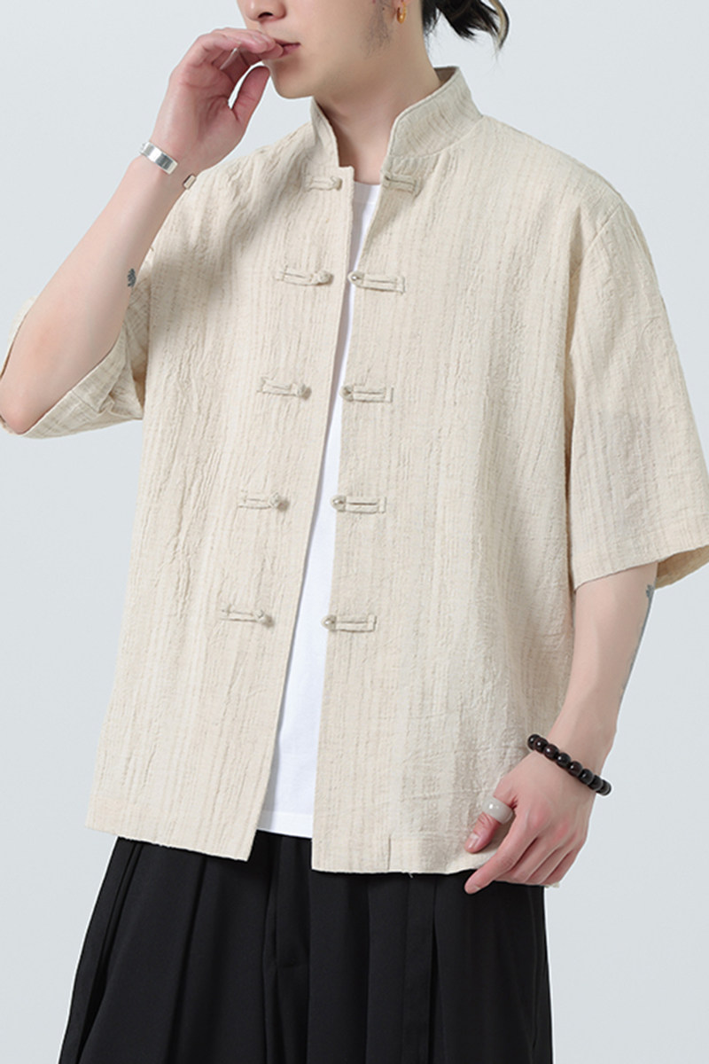 风衬衫男夏季大码中式棉麻衬衣唐装上衣汉服A321-1-C657-P70,男装衬衫,电商A321-1（原钱塘6020）