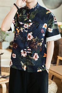 唐装短袖衬衫中式盘扣衬衣风亚衬衫A321-1-C617-P50图片