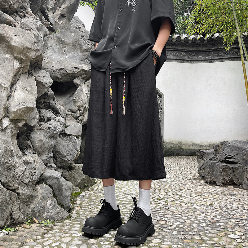 新中式夏季宽松直筒垂感七分阔腿风亚麻男裤A321-1-K937-P60,男装休闲裤,电商A321-1（原钱塘6020）