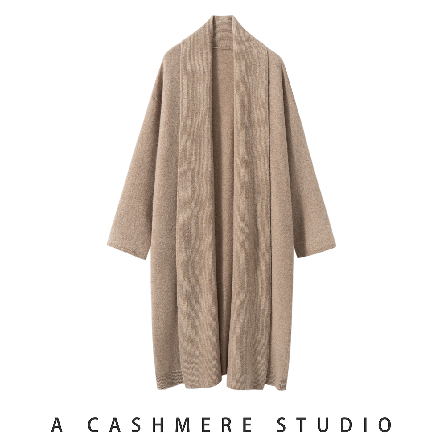 翻领无扣羊绒长款针织女外套长袖