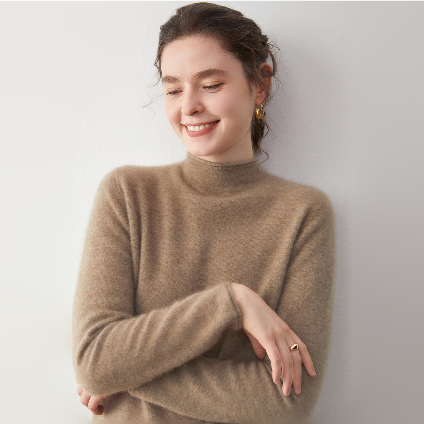 一线成衣卷边半高领羊绒衫女纯色长袖山羊绒宽松针织打底毛衣女,女装/女士精品,羊绒衫,淘宝优惠券,粉丝福利购,淘宝优惠卷