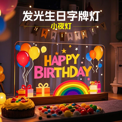 happy birthday发光字母LED灯牌摆件生日桌面布置氛围感装饰立牌