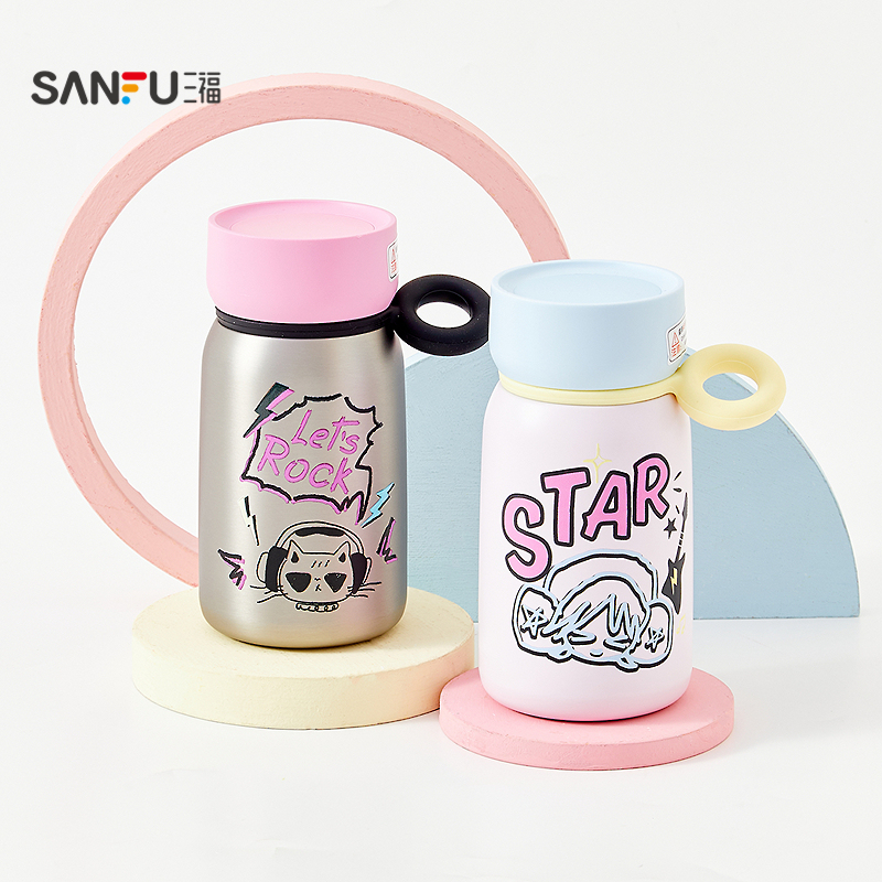 三福缔卡洛卡小拧盖不锈钢保温杯310ML 创意时尚水杯506325