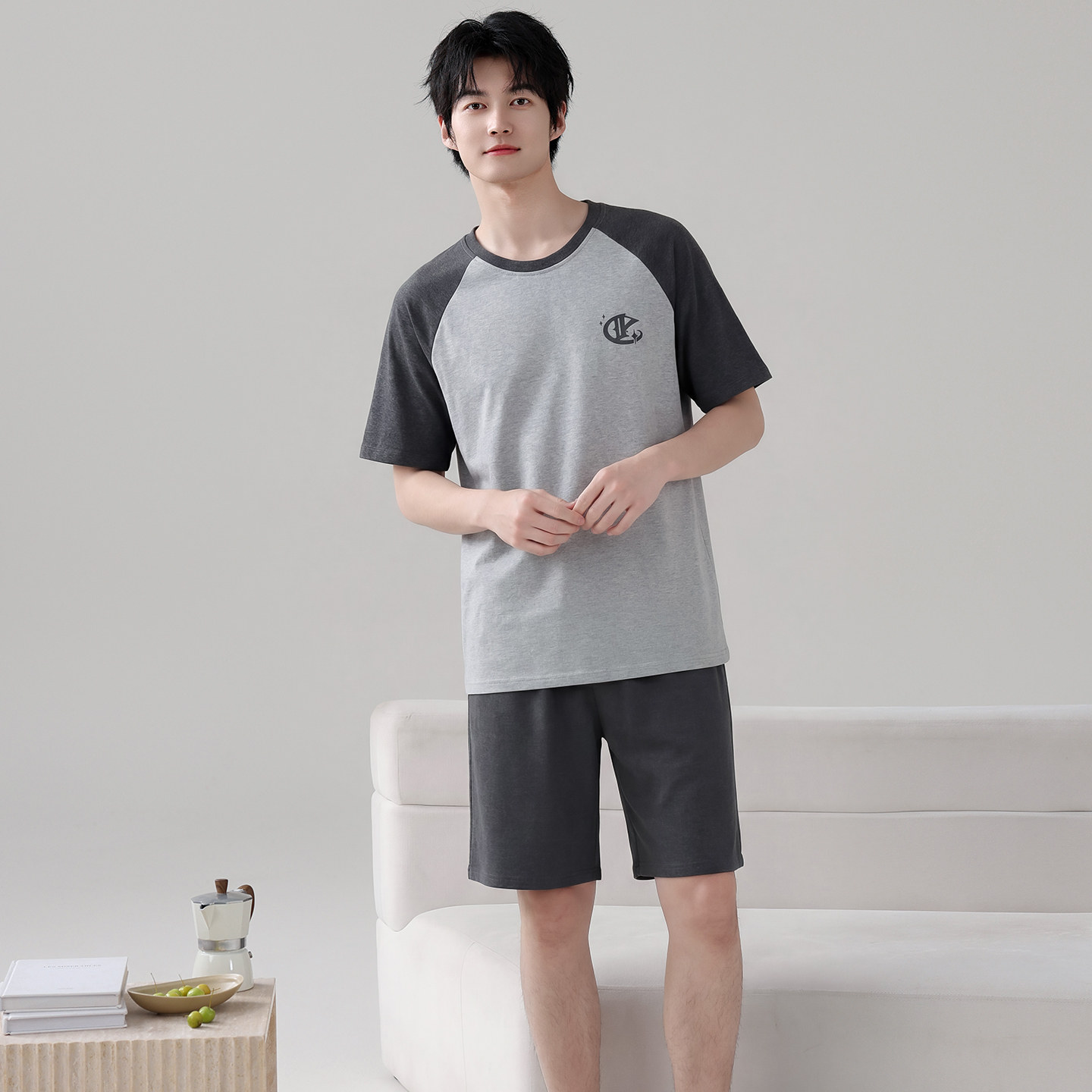 松欣男士纯棉夏季可外穿睡衣套装