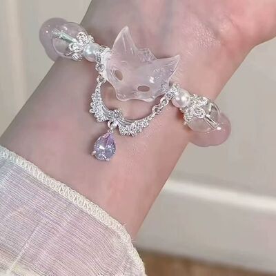 古风高颜值粉色串珠手链国风守护灵狐闪可叠手串夏日甜美闺蜜手饰