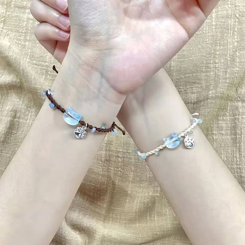 碎石小猫咪手链女高颜值精致新款闺蜜手绳ins甜美学生党情侣礼物