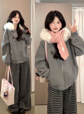 原版做工原版面料复合440克大码加绒卫衣女外套