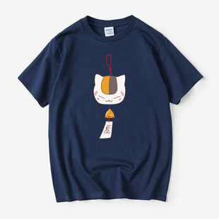 夏目友人帐猫咪老师动漫T恤短袖圆领夏季男女情侣装上衣宽松半袖