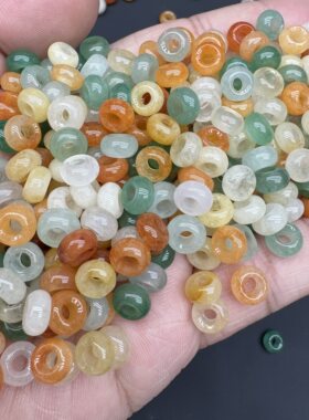 纯天然玉石金丝玉东陵玉算盘珠散珠 大口粗孔珠子大孔大眼3.0mm