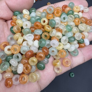 纯天然玉石金丝玉东陵玉算盘珠散珠 大口粗孔珠子大孔大眼3.0mm