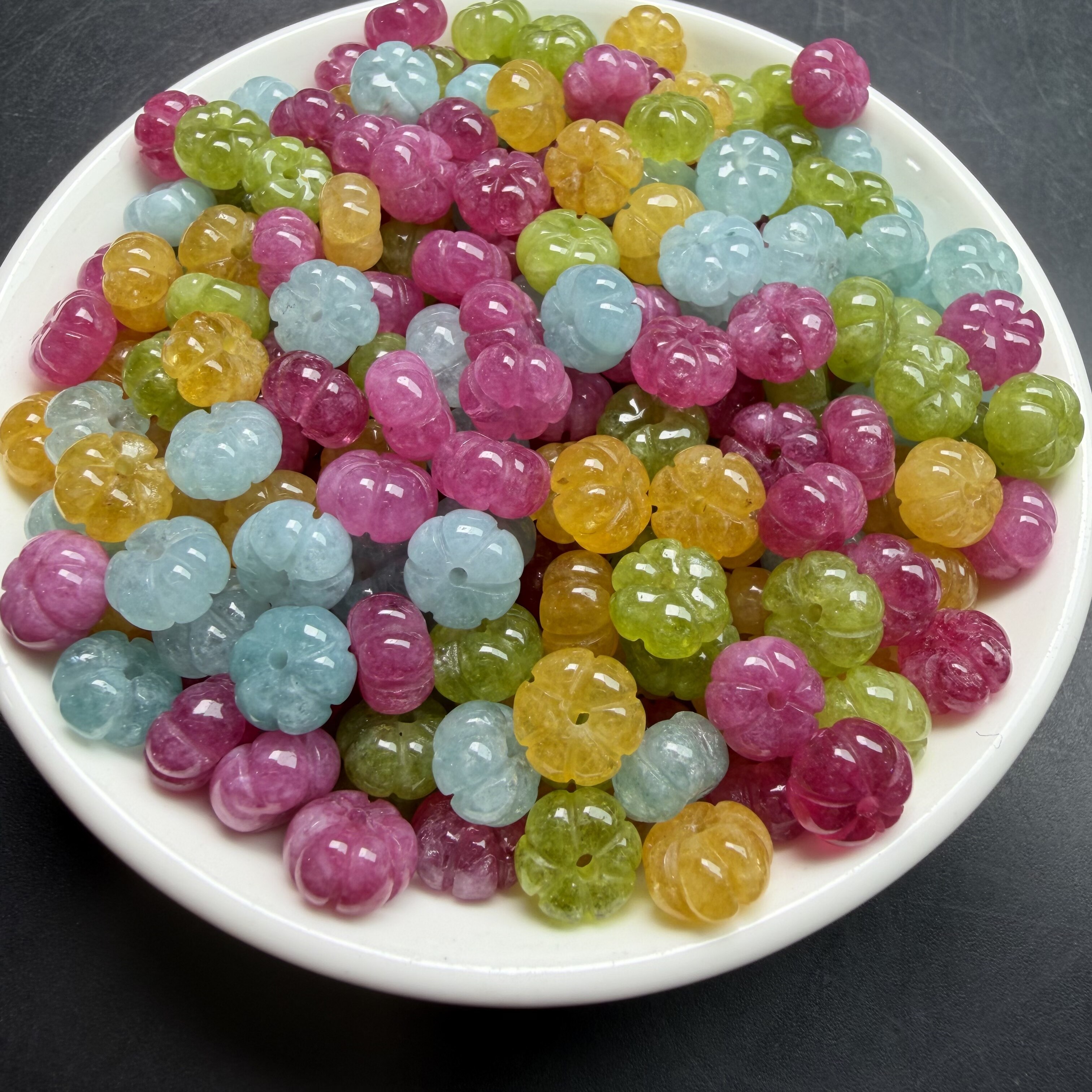 石英岩碧玺玉髓南瓜珠散珠子半成品 diy水晶手工饰品配件材料串珠