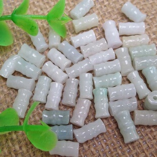 天然翡翠A货竹节散珠 步步高玉珠子手链 项链 diy配件毛衣链6*9MM