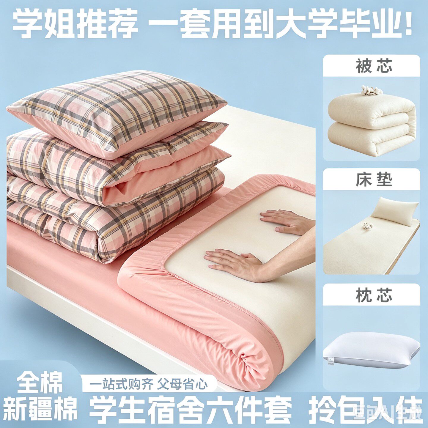 纯棉100全棉大学生宿舍床上三件套2026新款宿舍床单人被套六件套3