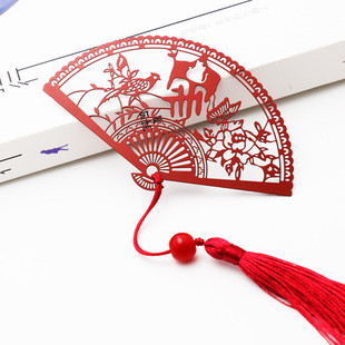 「映山红」杜鹃中国风古风书签蝴蝶金属扇面花鸟精密金属外事礼品