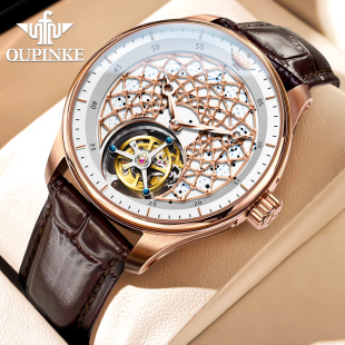 陀飞轮手动机械表瑞士商务高端男士 皮带镂空男表名牌 手表品牌正品