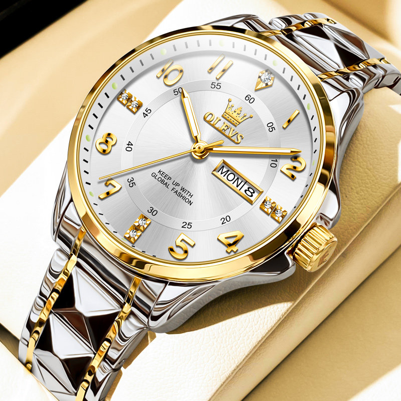 瑞士高档夜光中老年石英表双日历