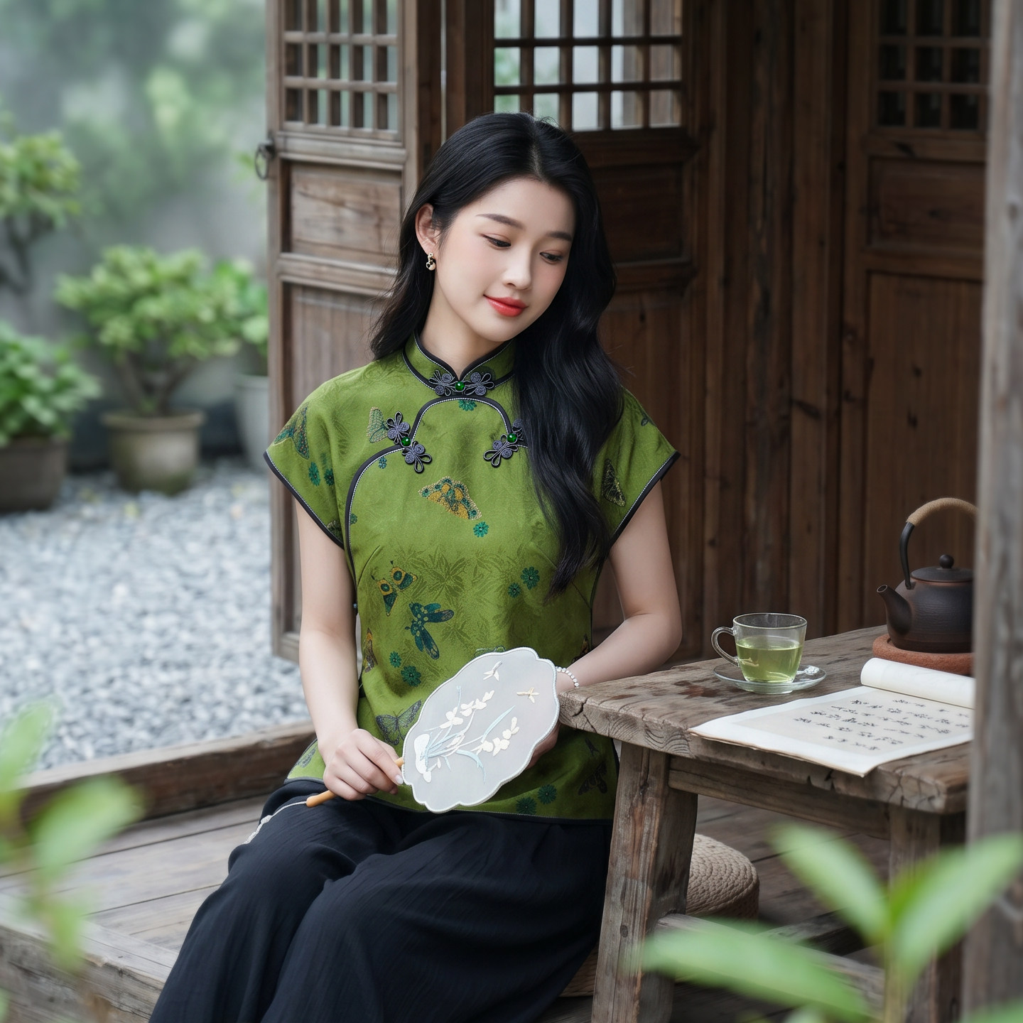 华族经典复古斜襟上衣改良旗袍立领新中式盘扣香云纱国风唐装女夏