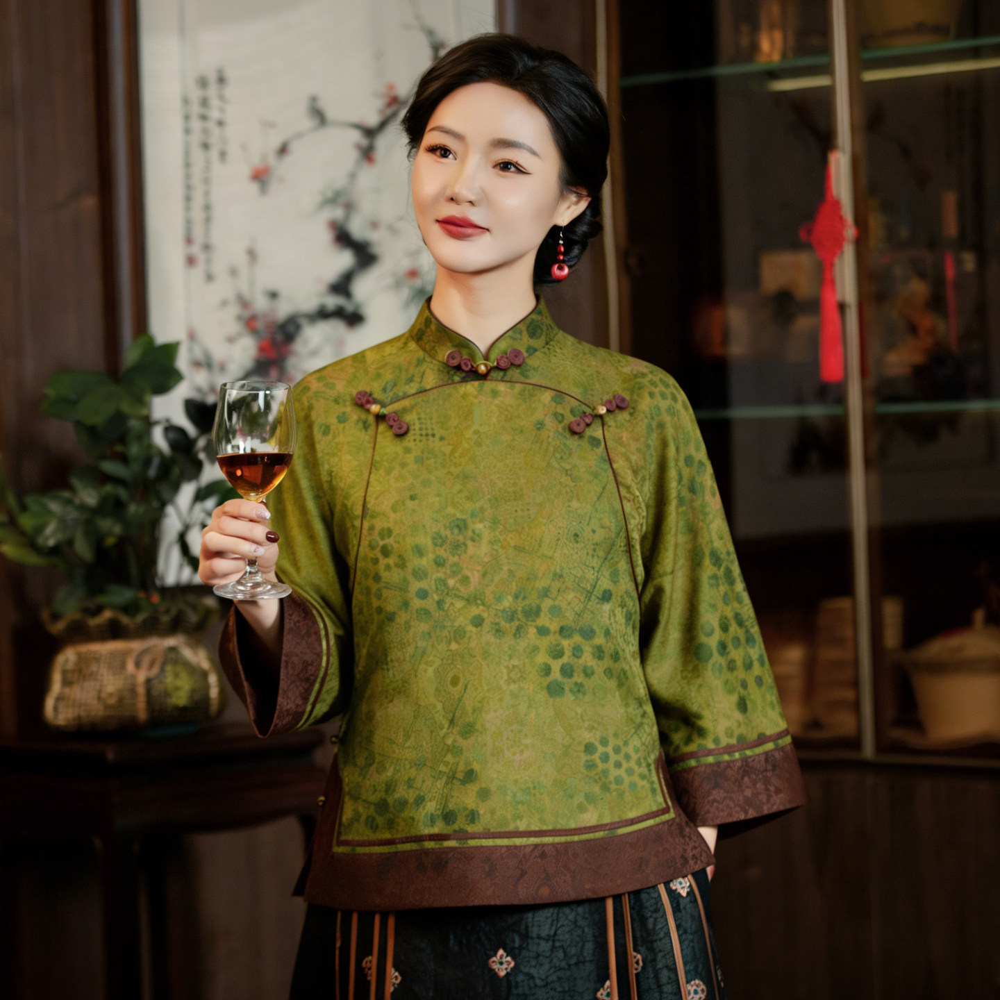华族经典旗袍上衣复古红云纱桑蚕丝立领宽松洋气中国风中式唐装女