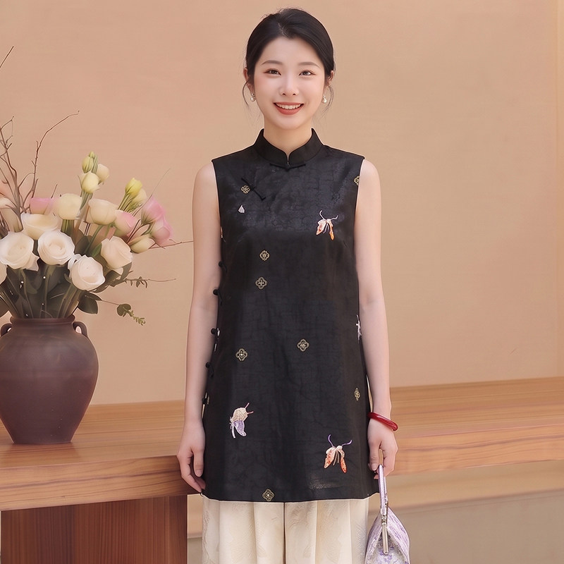 华族经典唐装上衣女中长款绣花改良新中式香云纱太太服夏250409