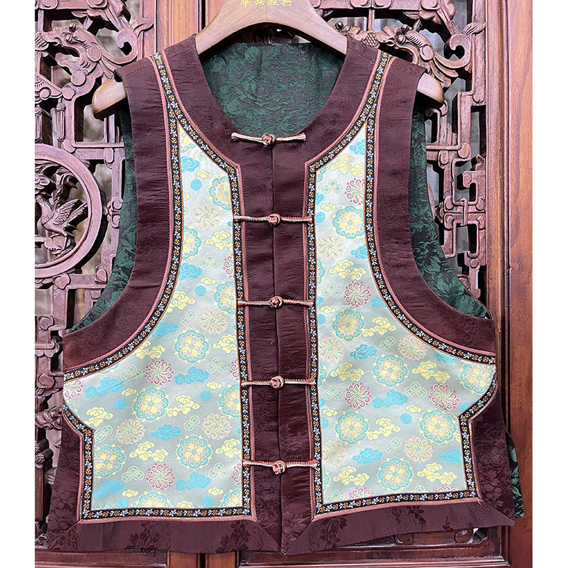 华族经典辞盼高端真丝宋锦背心马甲两面可穿中国风优雅开衫上衣女