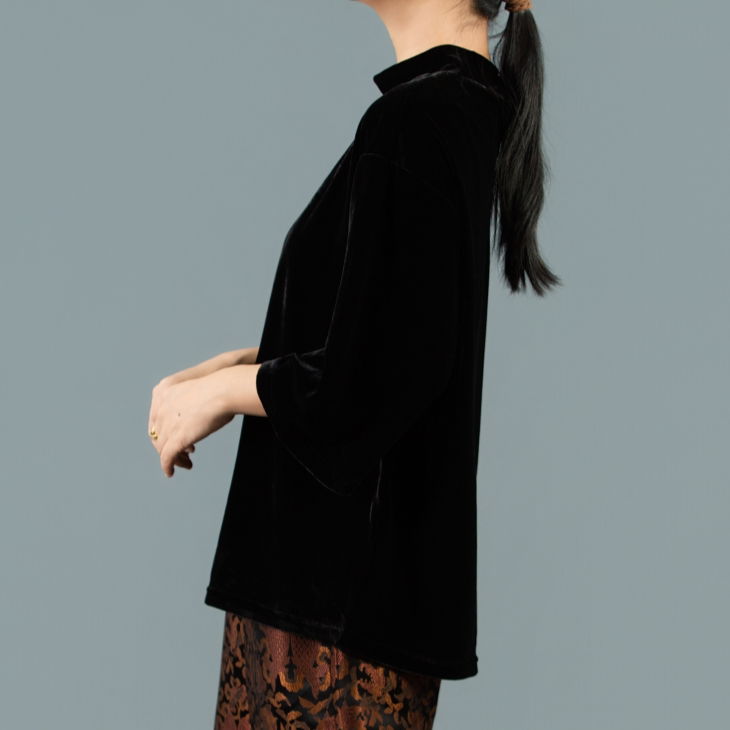 华族经典新中式改良旗袍上衣宽松气质真丝丝绒民国原创女装250938