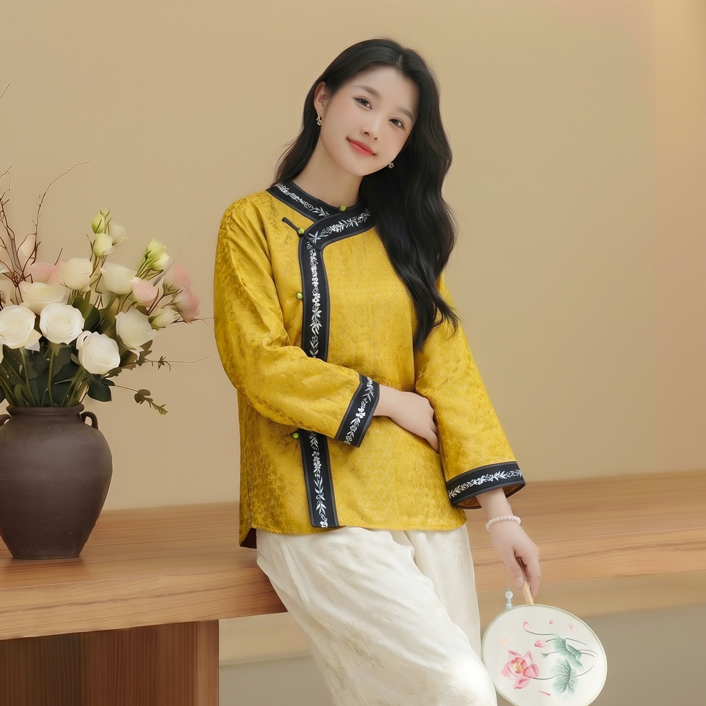 华族经典改良唐装女桑蚕丝绣花新中式轻奢质感通勤百搭衬衫上衣夏