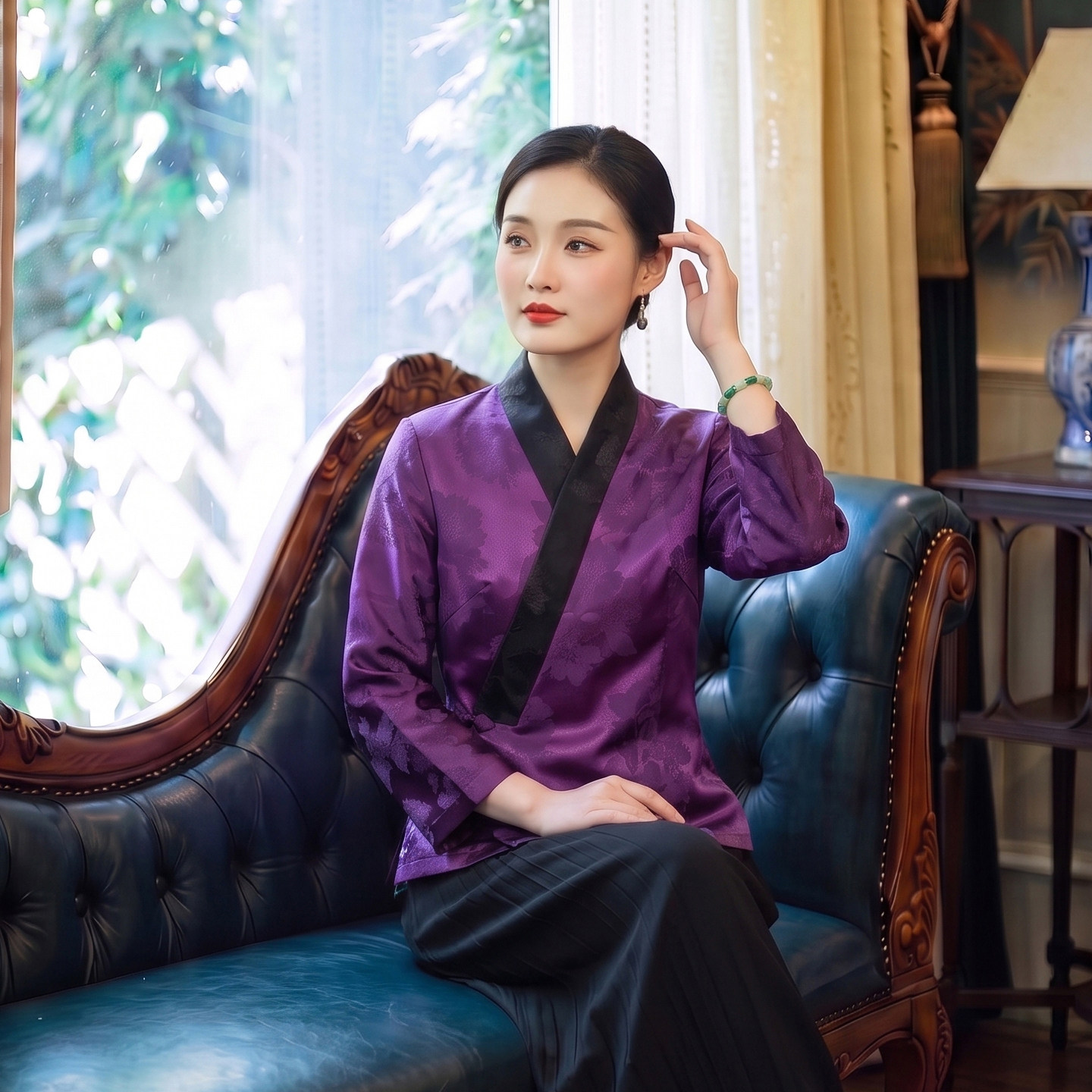 华族经典100桑蚕丝国风唐装上衣