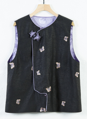 华族经典唐装马甲改良圆领满绣花香云纱宽松衬衫叠穿外搭秋250629