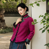 上衣250920 女重工如意红云纱对襟高端貂毛新中式 华族经典 夹棉唐装