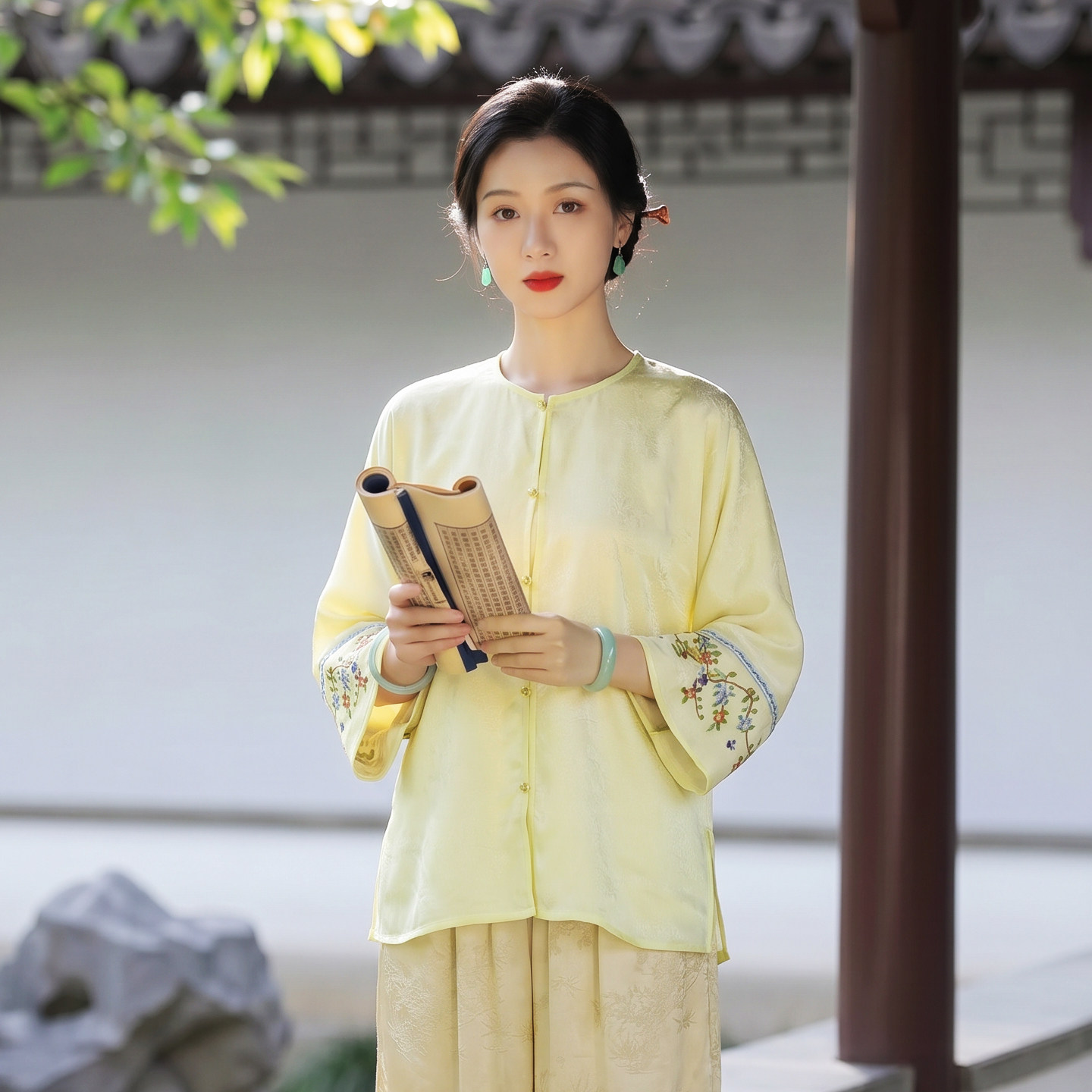 华族经典新中式上衣桑蚕丝高端复古宽松休闲开衫外套刺绣唐装女夏