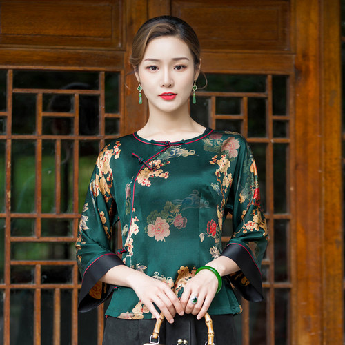 华族经典唐装女上衣复古改良圆领