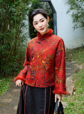 华族经典棉服中国风红色香云纱盘扣上衣女复古高端中式唐装251111