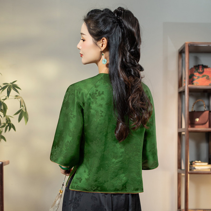 CHINESE CLASSIC MULBERRY SILK RED CLOUD YARN RETRO CHINESE STYLE HIGH-END JACKET WOMENS CARDIGAN TANG JACKET CUI YU