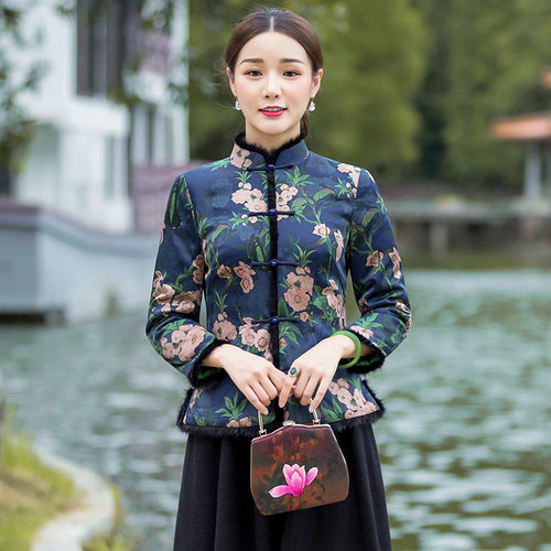 秋冬夹棉旗袍上衣对襟中式复古