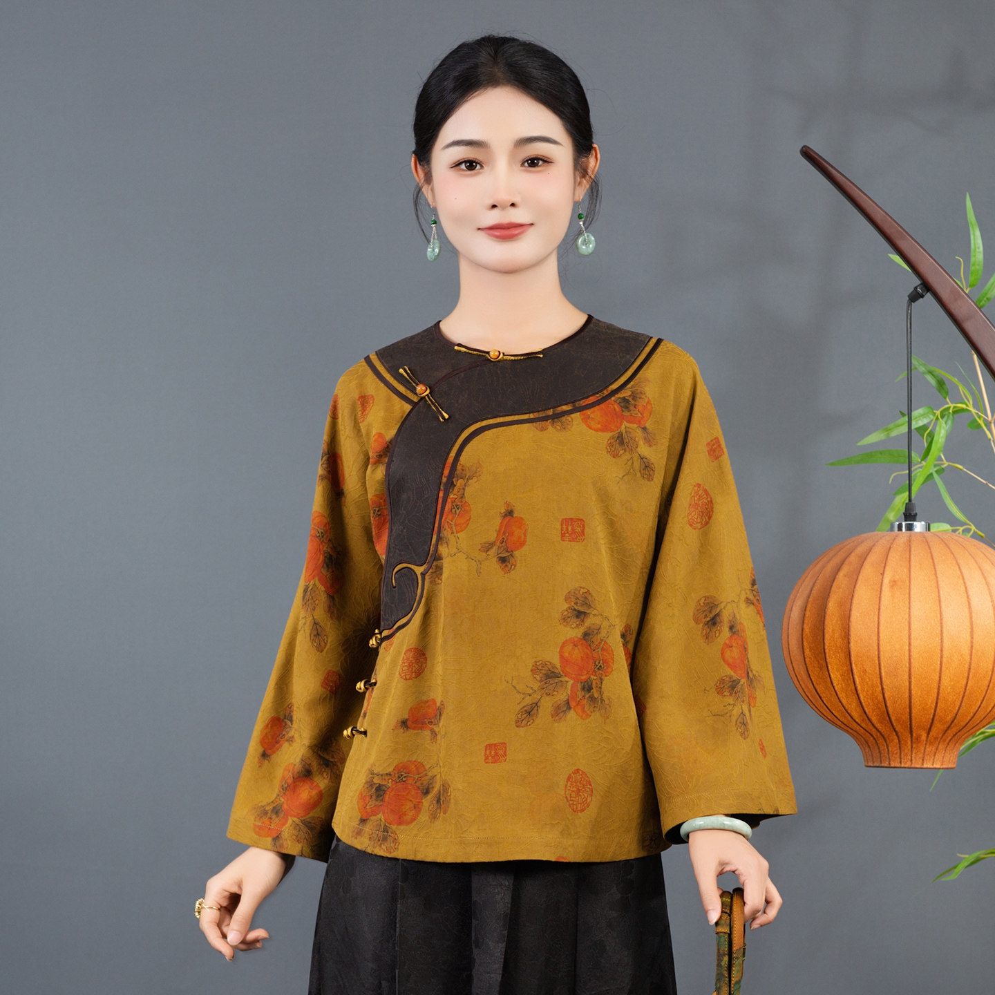 华族经典柿柿如意夹棉真丝开衫图片