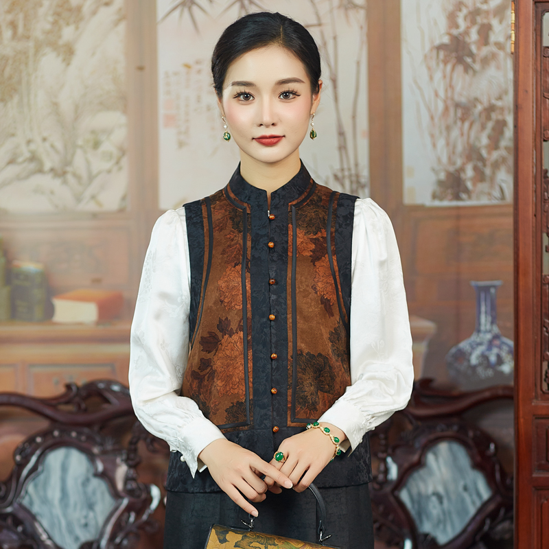 华族经典清风徐来香云纱高端复古中式唐装马甲时尚百搭外套背心