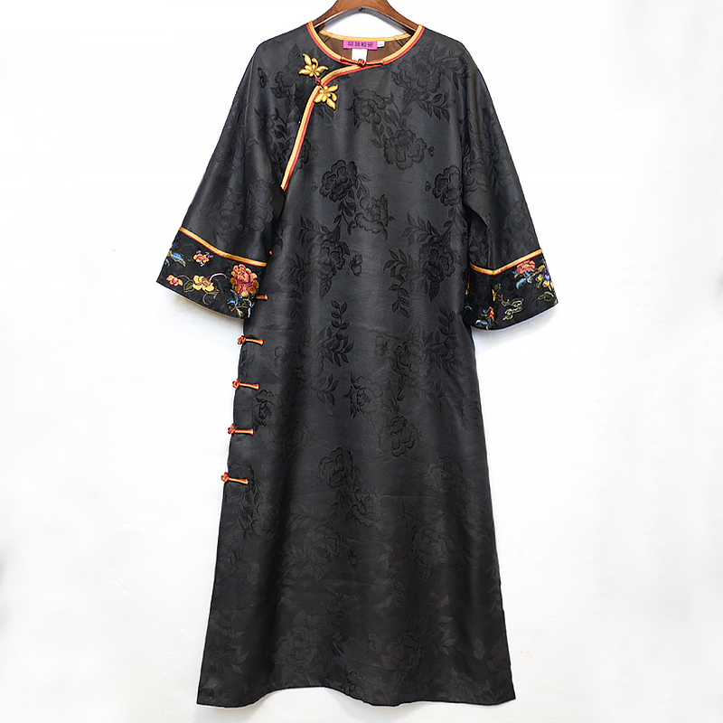 华族经典旗袍女夏香云纱绣花中式