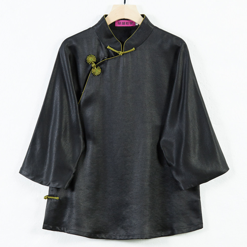 华族经典香重锻云纱旗袍上衣素雅国风气质开襟立领民国风唐装女夏