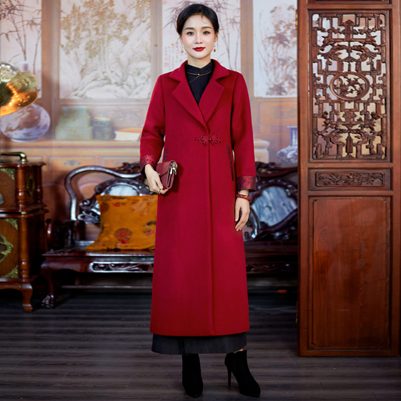 华族经典外套女秋冬秋冬羊毛呢气质显瘦中式复古盘扣旗袍风衣大衣