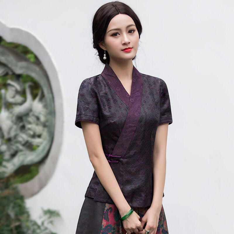 香云纱中式汉服领开襟唐装女夏