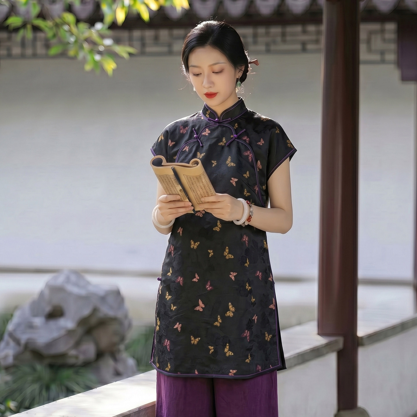 香云纱盘扣双襟唐装旗袍上衣